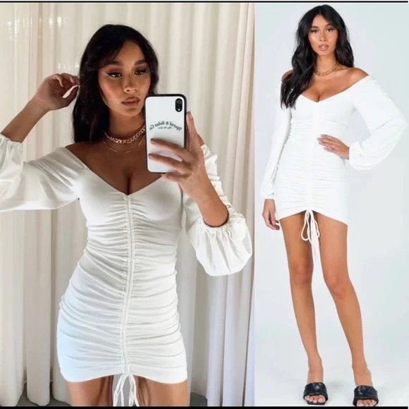 strapless open back dress Princess Polly Black Long Sleeve Mesh Ruched Stretch Mini Bodycon Dres –  Brie main image 0